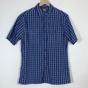 Croft & Barrow Mens Shirt M Blue Plaid Quick Dry Short Sleeve Vented Utility